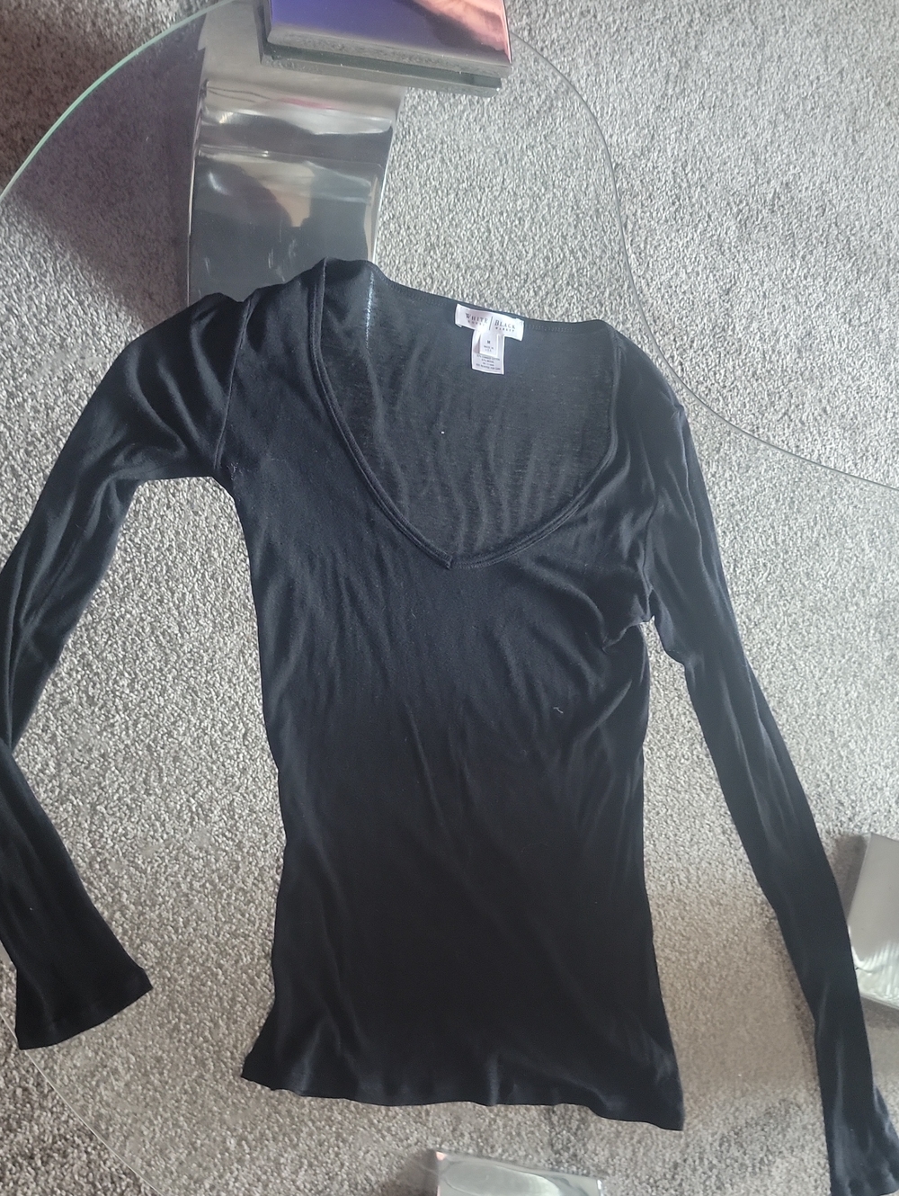 White House Black Market Black V-Neck Long Sleeve Top